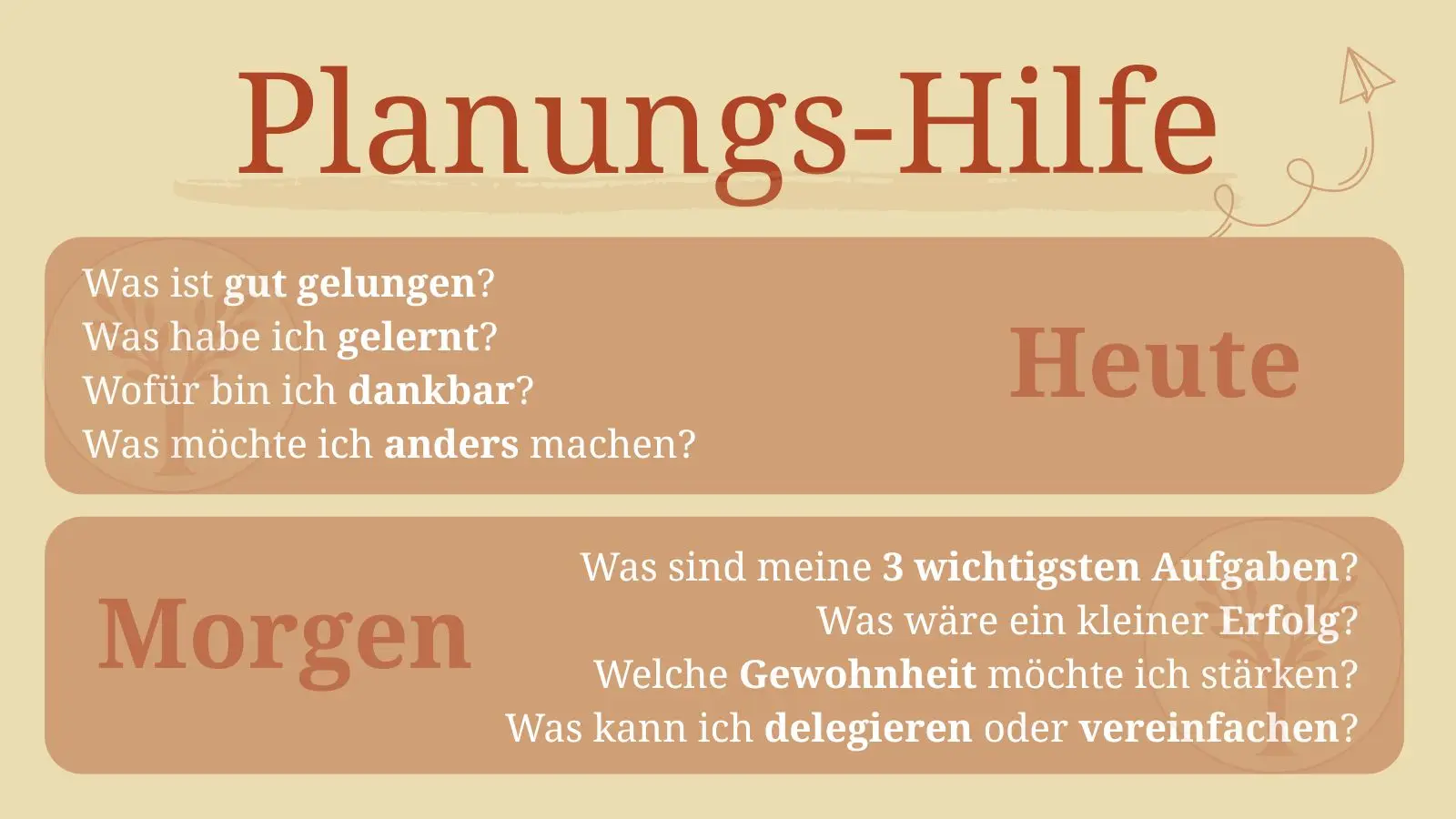 Reflexionsfragen und Planungsfragen für heute und morgen