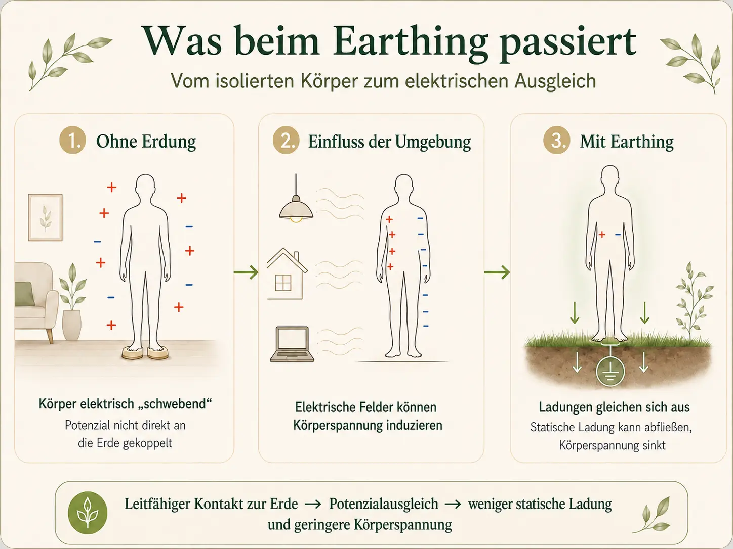 Vom isolierten Körper zum Potenzialausgleich: So verändert Earthing die elektrische Verbindung zur Erde.